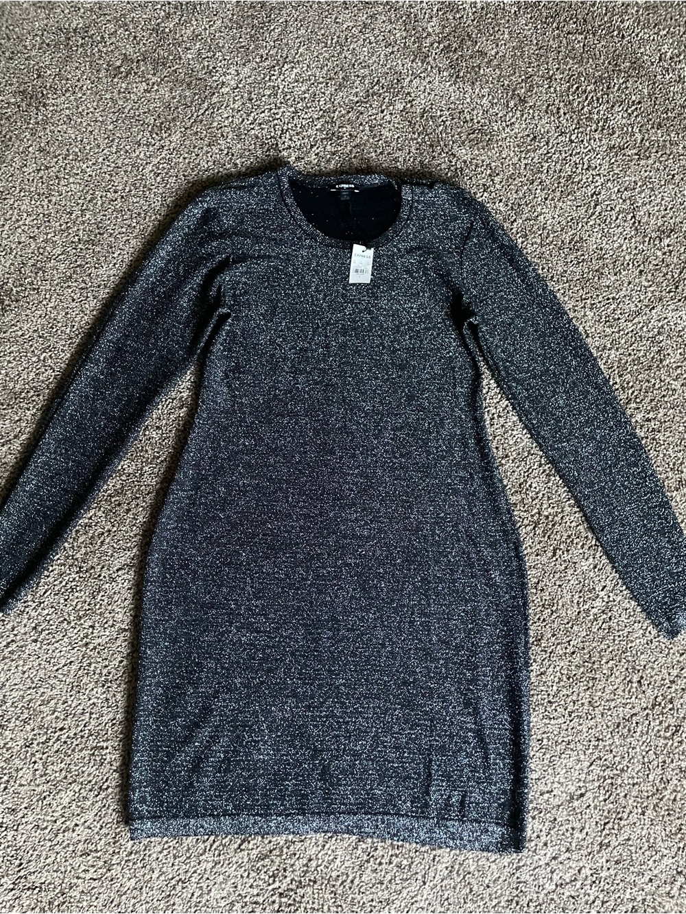 Express black and silver metallic long-sleeve knit dress size large.